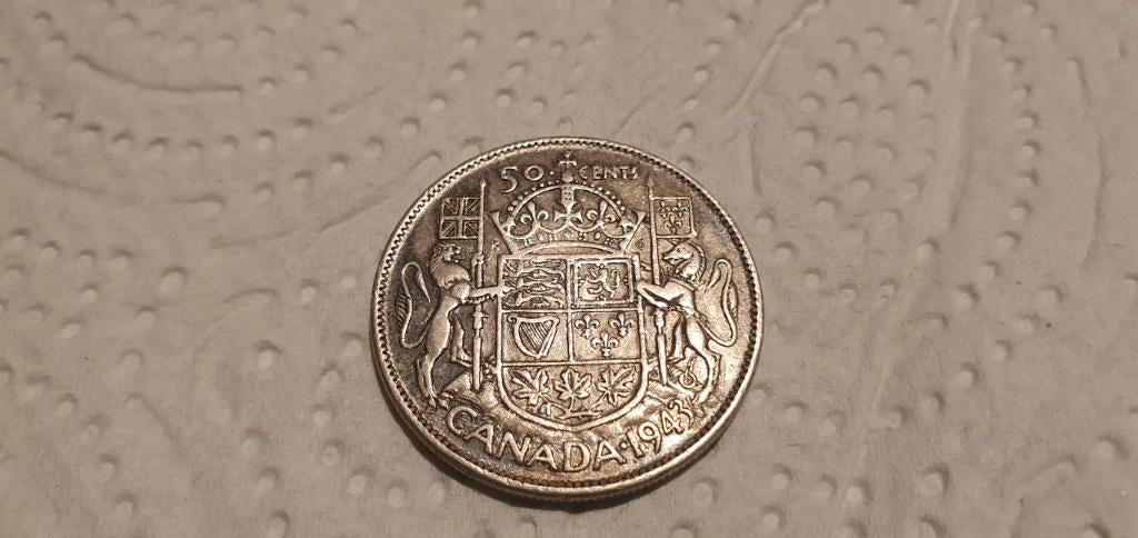 Zilveren munt canada 1943 50 cents, Ophalen, Noord-Amerika, Losse munt, Zilver