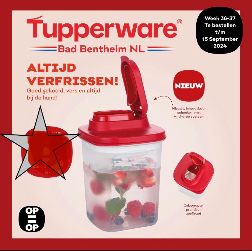 Tupperware Slime line Koelkastkan # 1 liter, Huis en Inrichting, Keuken | Tupperware, Ophalen of Verzenden, Nieuw, Rood, Beker of Kan
