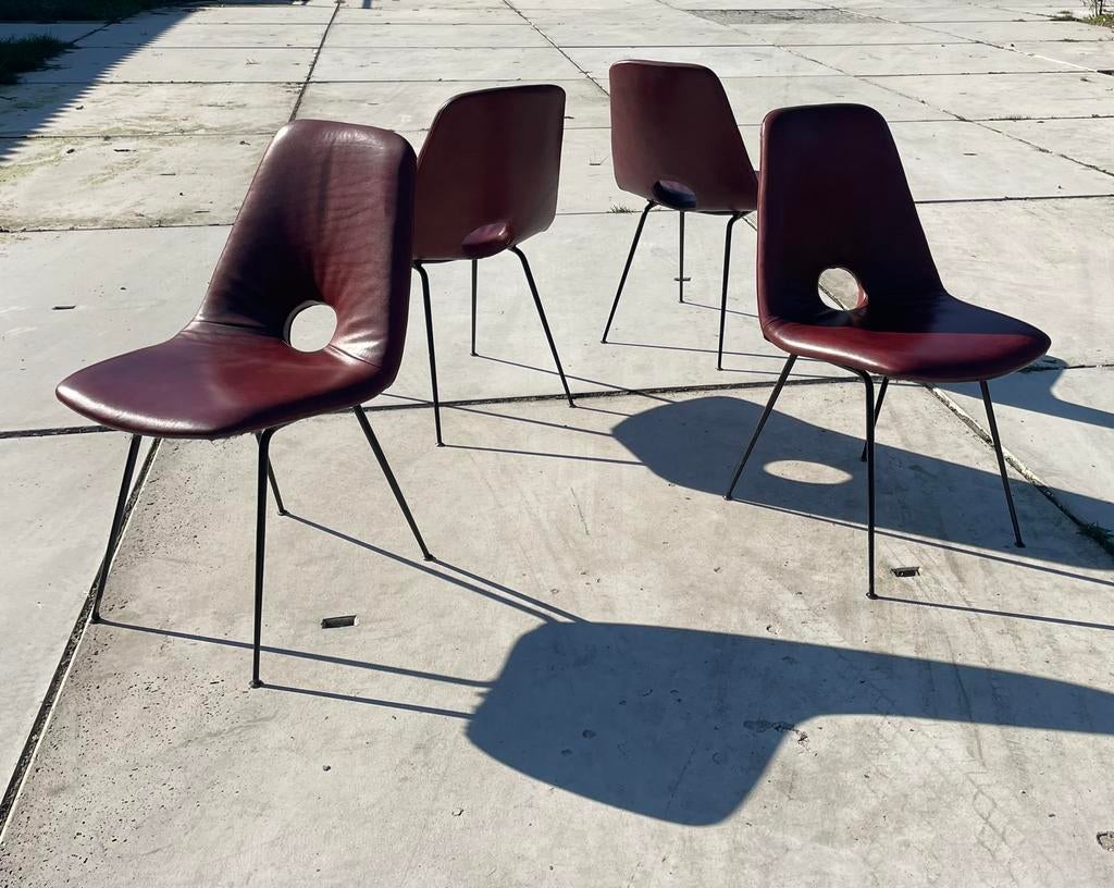 Vintage design stoelen Italiaans leer jaren 50 retro, Huis en Inrichting, Stoelen, Ophalen, Gebruikt, Leer, Vier