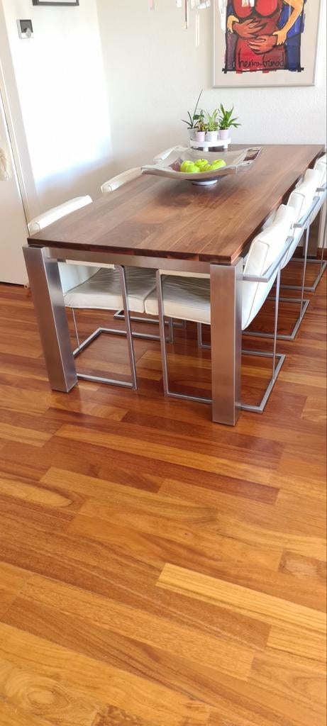strakke zeer nette eethoek notenhout 6p incl. 6 stoelen, Huis en Inrichting, Ophalen, 200 cm of meer, 50 tot 100 cm, Zo goed als nieuw
