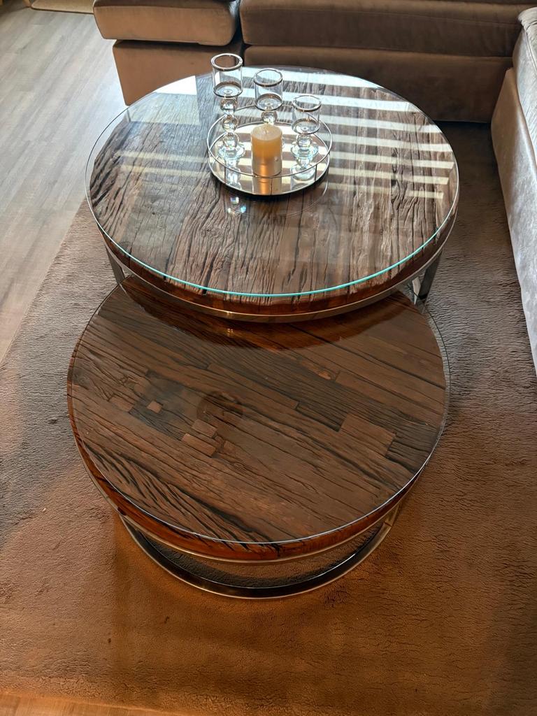 Salontafel set van hout en glas - Modern design, Huis en Inrichting, Tafels | Salontafels, Zo goed als nieuw, Minder dan 50 cm