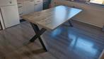 Industriele grijze eettafel met stalen kruispoten, Huis en Inrichting, Tafels | Eettafels, Ophalen, 200 cm of meer, 50 tot 100 cm