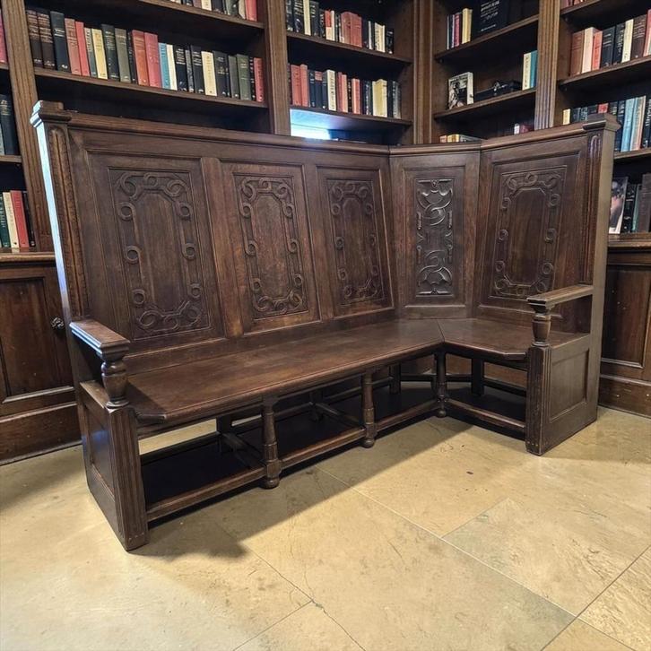 vintage houten hoekbank met Henri II stijl, Antiek en Kunst, Curiosa en Brocante, Ophalen