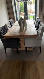 6 Eethoek stoelen - antraciet en zand, Huis en Inrichting, Stoelen, Ophalen, Gebruikt, Vijf, Zes of meer stoelen, Stof