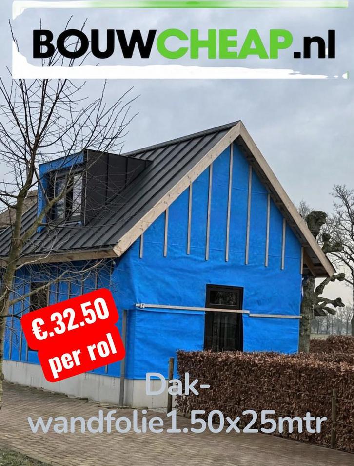 Dak /wandfolie spinvlies 1.50x25mtr €.32.50 per rol, Doe-het-zelf en Verbouw, Dakpannen en Dakbedekking, Nieuw, Overige materialen