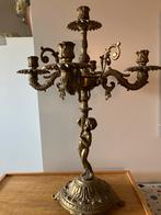 Antieke bronzen kandelaar met cherubijn, 5-armig, Antiek en Kunst, Antiek | Kandelaars, Ophalen, Koper of Brons