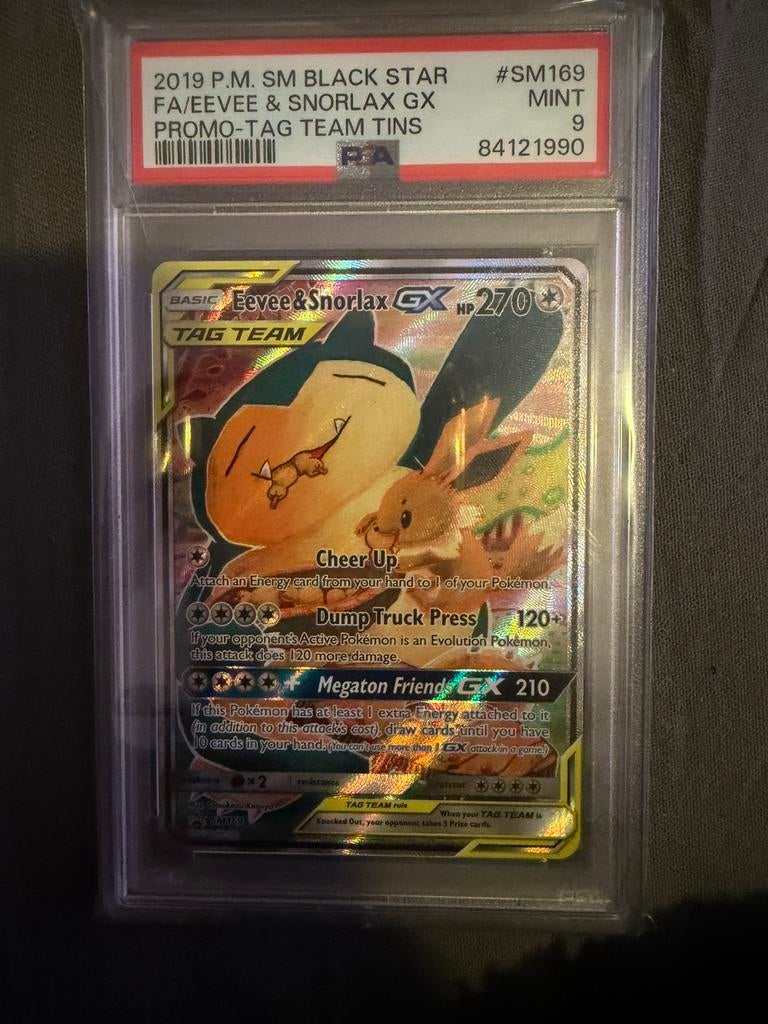 Pokemon Eevee & Snorlax gx PSA 9, Hobby en Vrije tijd, Verzamelkaartspellen | Pokémon, Ophalen, Zo goed als nieuw
