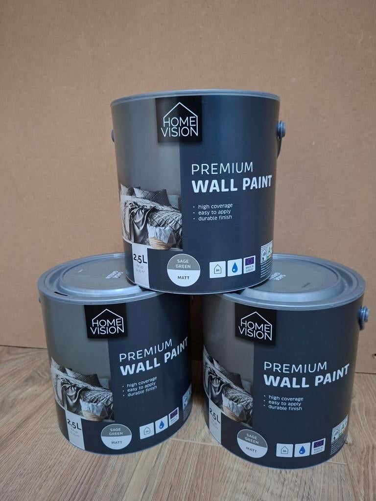 Home Vision Premium Muurverf - Salie Groen (3x 2.5L), Doe-het-zelf en Verbouw, Verf, Beits en Lak, 5 tot 10 liter, Nieuw, Ophalen of Verzenden