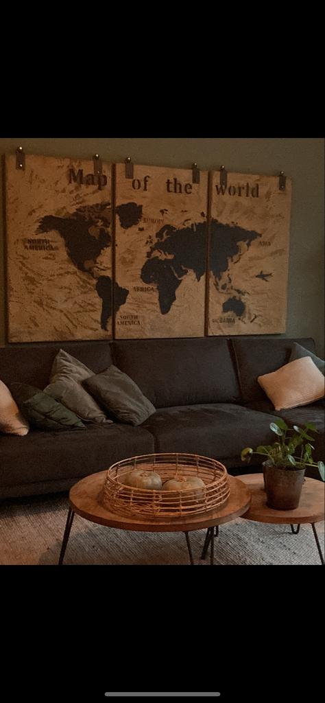 3-delig wandpaneel wereldkaart, Ophalen, Hout, Meerkleurig, Zo goed als nieuw