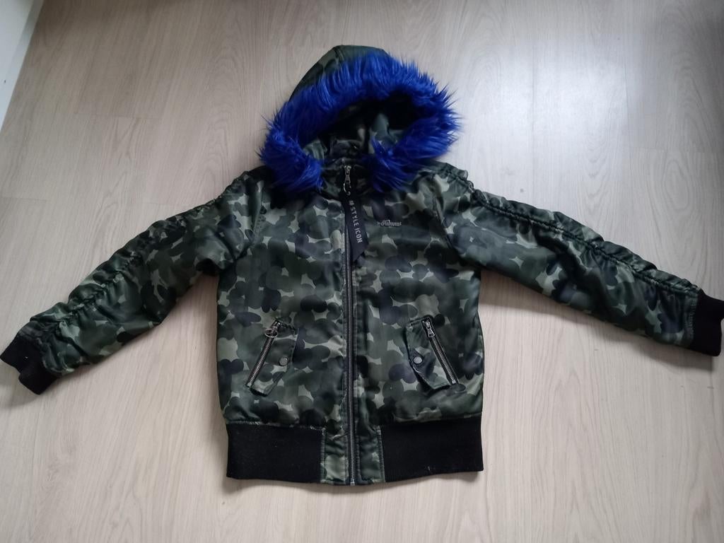 Camo winterjas met blauwe bontkraag, Gebruikt, Meisje, Ophalen of Verzenden, CoolCat