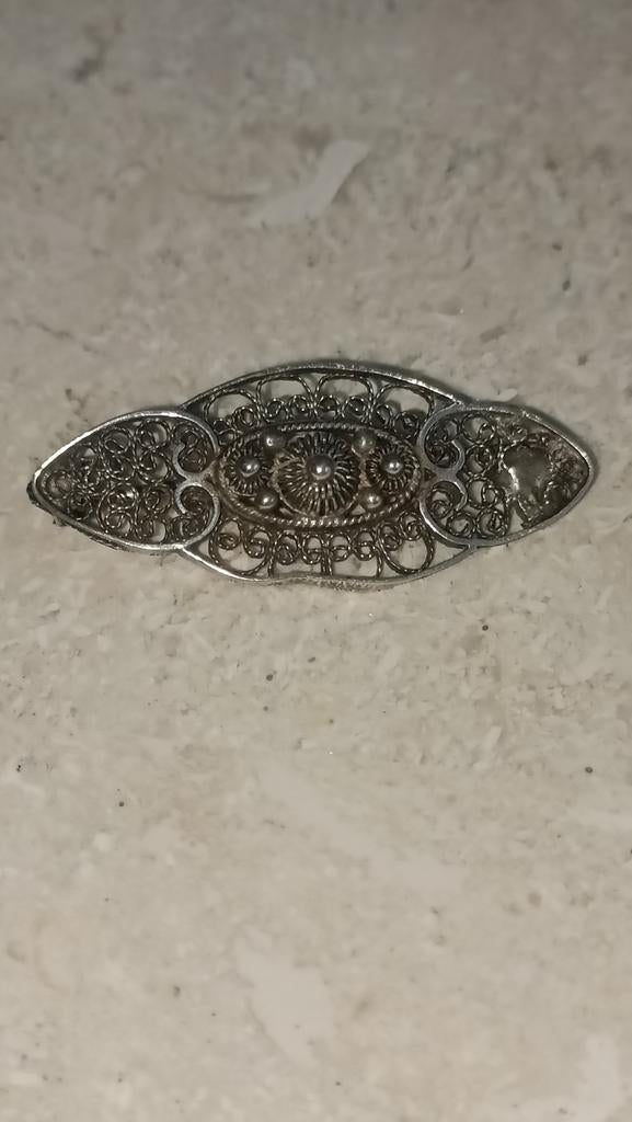 Antieke Zilveren Zeeuwse Speld - Filigraan Werk, 4 tot 7 cm, Gebruikt, Ophalen of Verzenden, Zilver