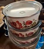 Vintage Geëmailleerde Pannenset met Bloemmotief, Ophalen, Gebruikt, Overige materialen, Pannenset