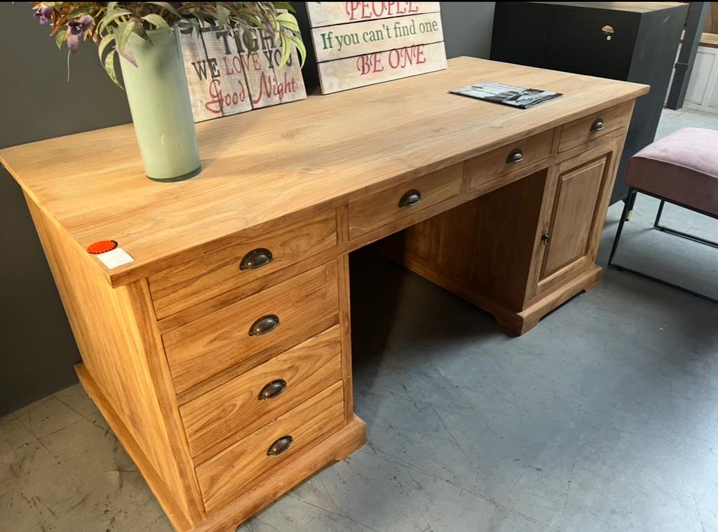 Massief Teakhouten Bureau 180x80 met Lades en Kastje, Ophalen, Zo goed als nieuw