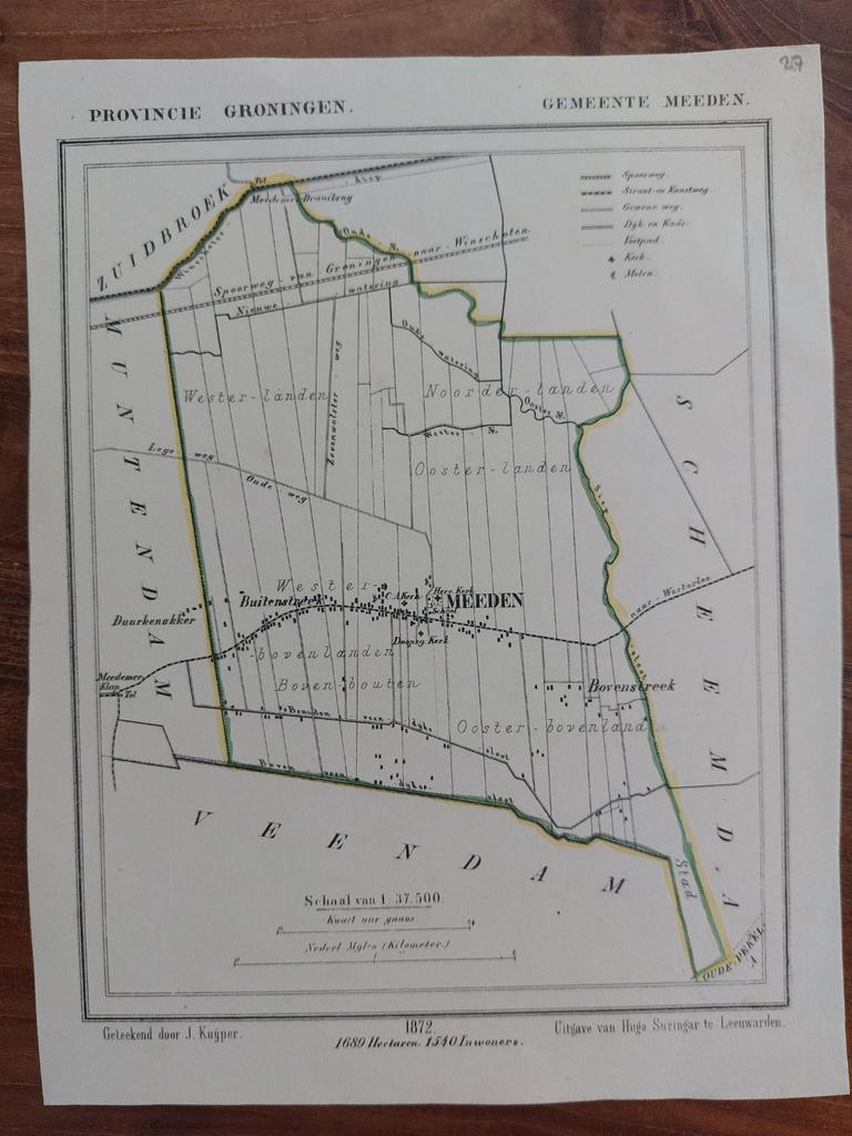 27 / Gemeente Meeden Groningen Litho uit 1867 van J. Kuyper, Antiek en Kunst, Ophalen of Verzenden