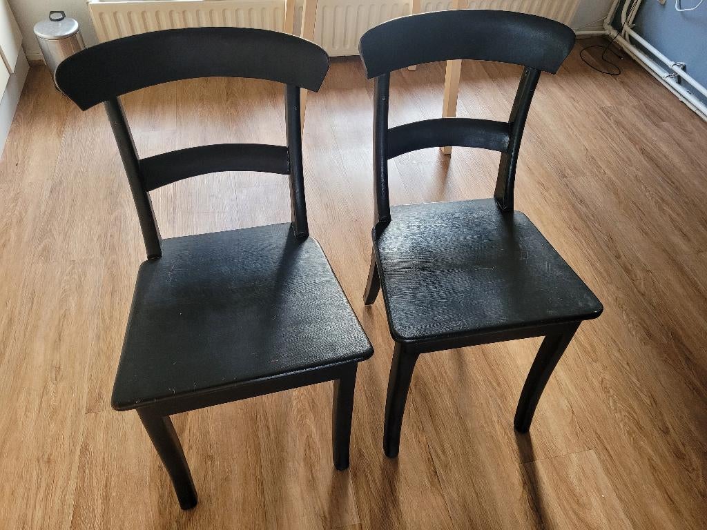 4 houten stoelen, Huis en Inrichting, Stoelen, Ophalen, Gebruikt, Zwart, Vier