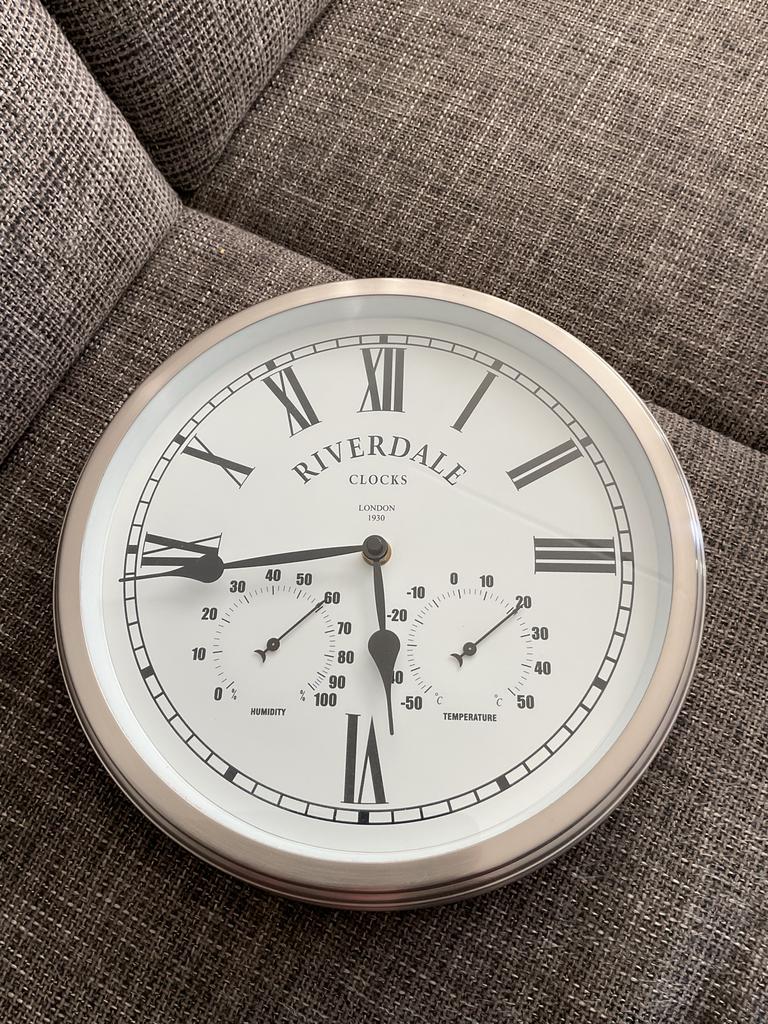 Riverdale Klok met Thermometer en Hygrometer, Ophalen, Zo goed als nieuw, Analoog, Wandklok