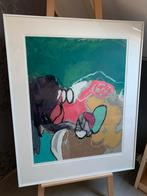 Zeefdruk Henk van Vessem - Abstract rose/groen/geel, Ophalen