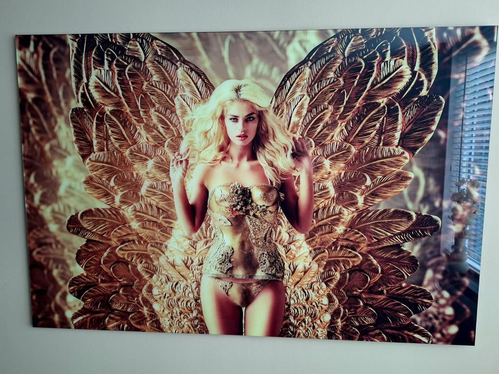 Plexiglas Schilderij Engel met Gouden Vleugels 120x80 cm, Ophalen, Zo goed als nieuw