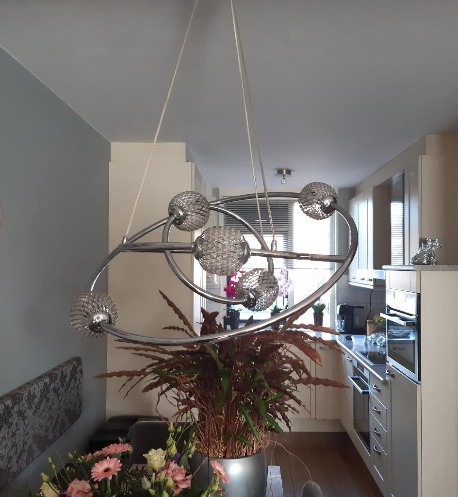 moderne hanglamp, Huis en Inrichting, Lampen | Hanglampen, Ophalen, 50 tot 75 cm, Zo goed als nieuw, Glas
