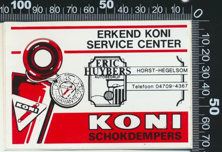 Sticker: Autobedrijf Eric Huybers - Koni Schokdempers, Ophalen of Verzenden, Zo goed als nieuw, Auto of Motor