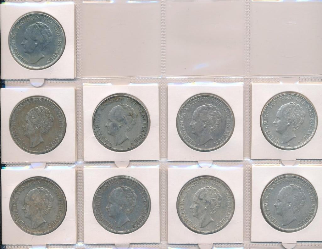 Nederland serie zilveren rijksdaalders Wilhelmina (9 stuks), Postzegels en Munten, Munten | Nederland, Ophalen of Verzenden, Koningin Wilhelmina