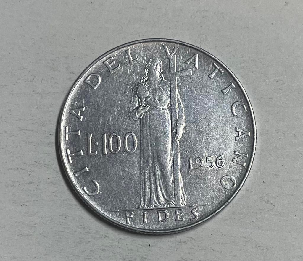 100 lire Vaticaan 1956, Ophalen of Verzenden, Overige landen