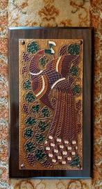 Oud! palisander houten paneel met art nouveau paradijsvogel, Ophalen of Verzenden