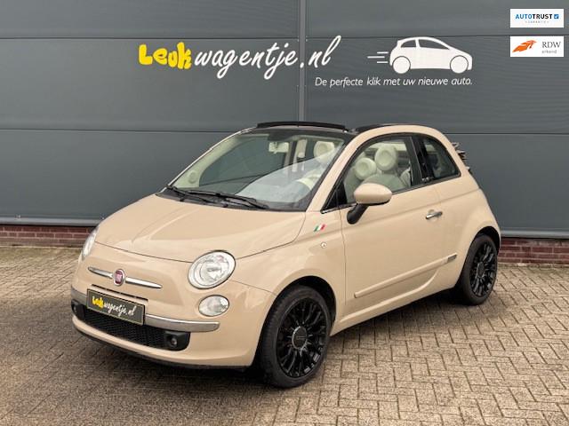 Fiat 500 C 1.2 Lounge Cabrio *cappuccino *velgen nieuwstaat, Gebruikt, 4 cilinders, 4 stoelen, Leder en Stof