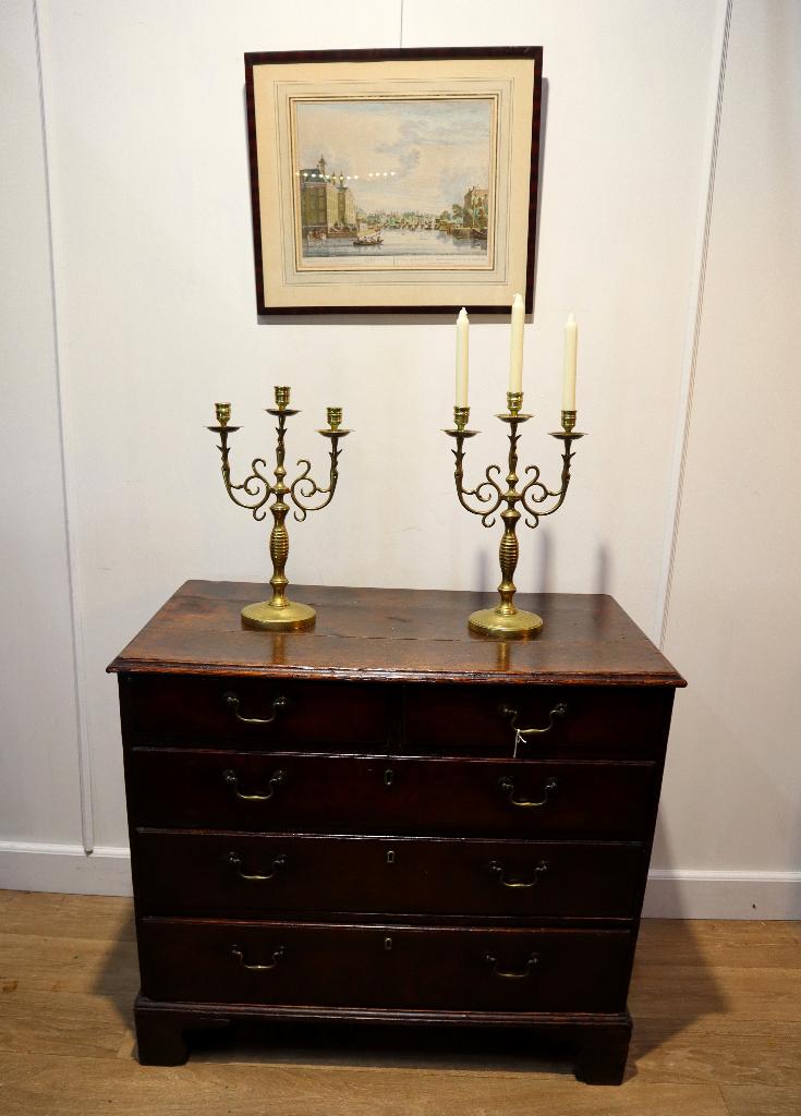 Set antieke koperen drielichtskandelaars, Ophalen of Verzenden, Koper of Brons