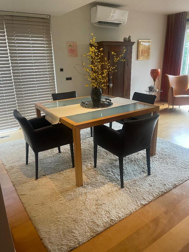 Eettafel, Huis en Inrichting, Tafels | Eettafels, Gebruikt, 100 tot 150 cm, 100 tot 150 cm, Vijf personen of meer, Vierkant, Overige houtsoorten