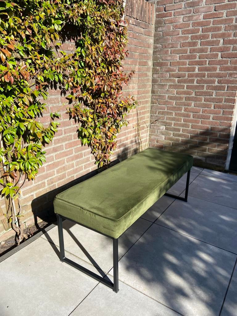 Bankje Mosgroen Fluweel, Huis en Inrichting, Stoelen, Ophalen, Overige kleuren, Zo goed als nieuw, Metaal