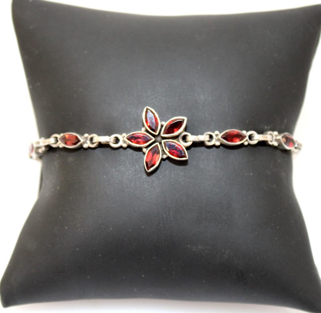 Schitterende Sterling Zilver & Granaat Armband, Sieraden, Tassen en Uiterlijk, Antieke sieraden, Ophalen of Verzenden, Zilver