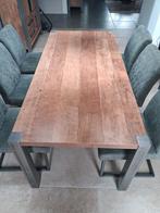 Eettafel, Old Teak met stalen poten, Huis en Inrichting, Tafels | Eettafels, Ophalen, Gebruikt, 50 tot 100 cm, Vijf personen of meer