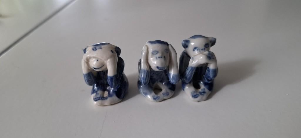 Porseleinen beeldjes apen Horen, Zien en Zwijgen, Verzamelen, Ophalen, Gebruikt, Dier