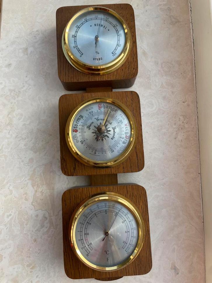 Vintage Weerstation met Barometer, Hygrometer, Thermometer, Audio, Tv en Foto, Weerstations en Barometers, Gebruikt, Weerstation