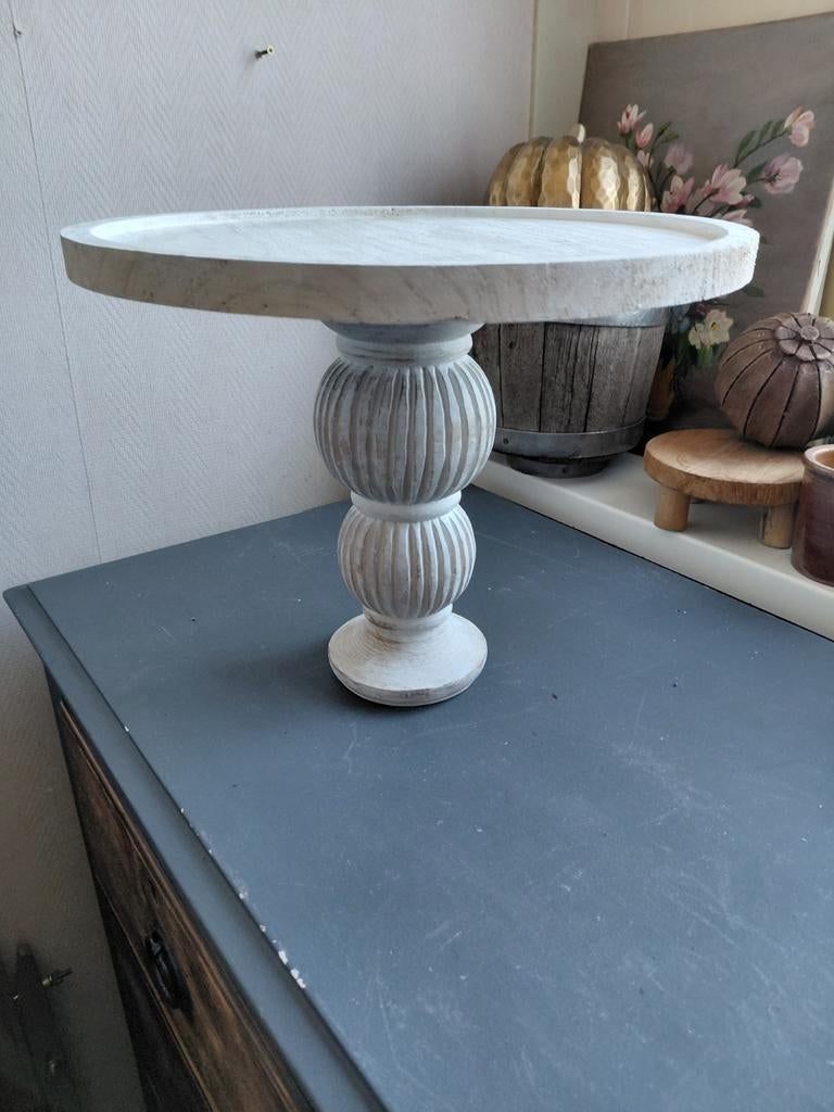 Witte White-Wash schaal op voet etagere, Ophalen