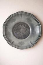 Antieke tinnen sierplaat met bloemmotief, Ophalen of Verzenden