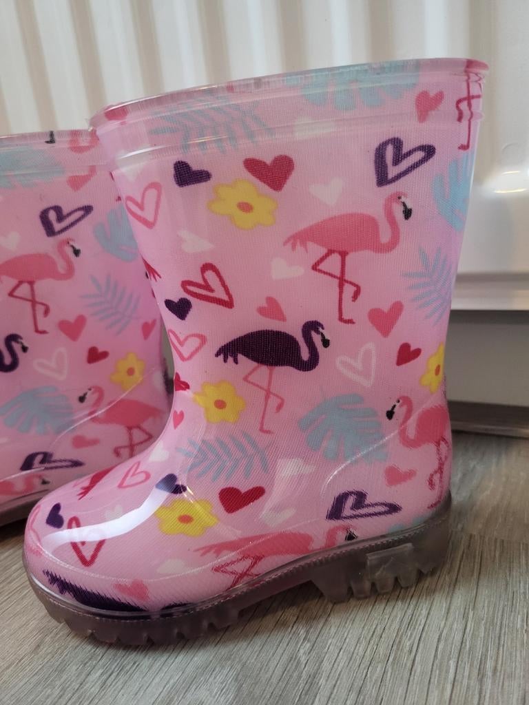 Roze flamingo regenlaarsjes; maat 23; lichtgevend, Kinderen en Baby's, Kinderkleding | Schoenen en Sokken, Meisje, Nieuw, Ophalen of Verzenden