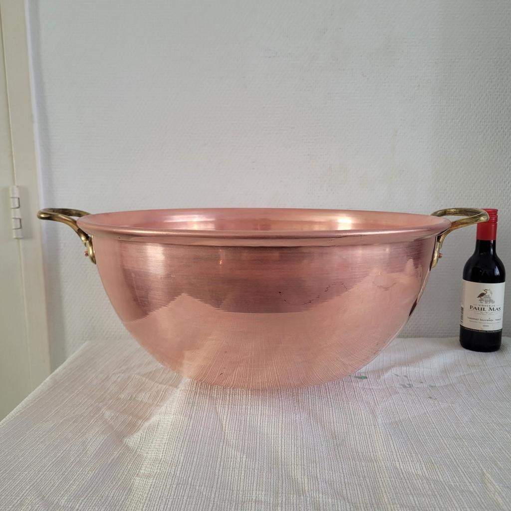 Grote franse antieke koperen jampan confiturepan pan, Ophalen of Verzenden, Zo goed als nieuw, Overige materialen, Koekenpan of Braadpan