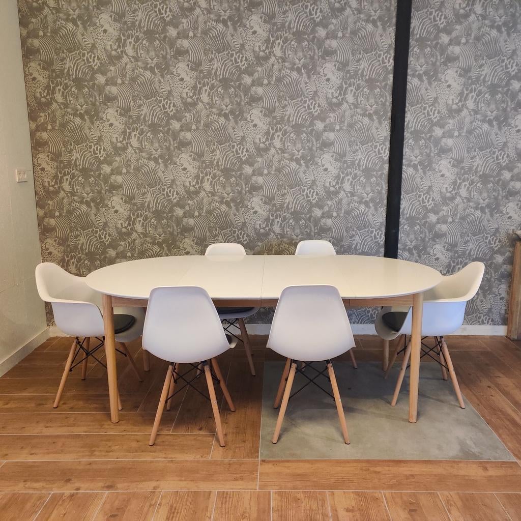 JYSK Marstrand Uitschuifbare Eettafel met Stoelen, Huis en Inrichting, Ophalen, Gebruikt, 50 tot 100 cm, Vijf personen of meer