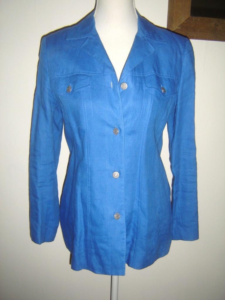 LEUK blauw linnen jasje mt. 36 - z.g.a.n., H&M, Blauw, Ophalen of Verzenden, Zo goed als nieuw