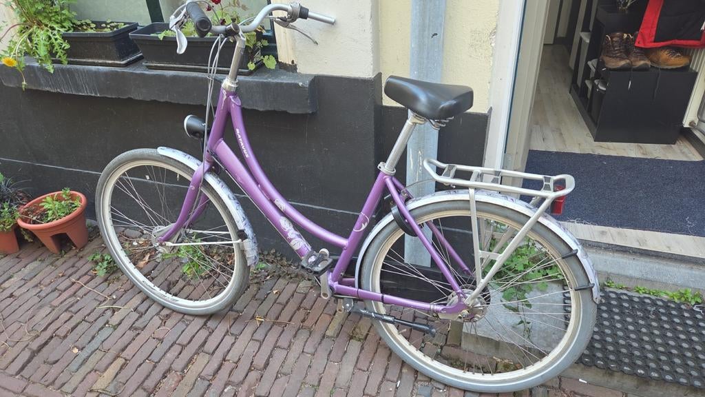 Paarse fiets te koop i.v.m. emigratie, Fietsen en Brommers, Gebruikt, Velgrem, Batavus, Ophalen of Verzenden