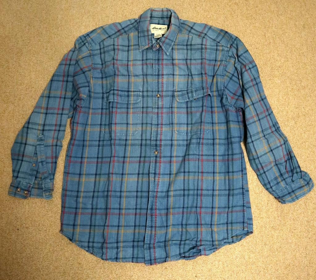 Eddie Bauer Plaid Overhemd M/M - Vintage Blauwe Ruit, Ophalen of Verzenden, Zo goed als nieuw, Blauw