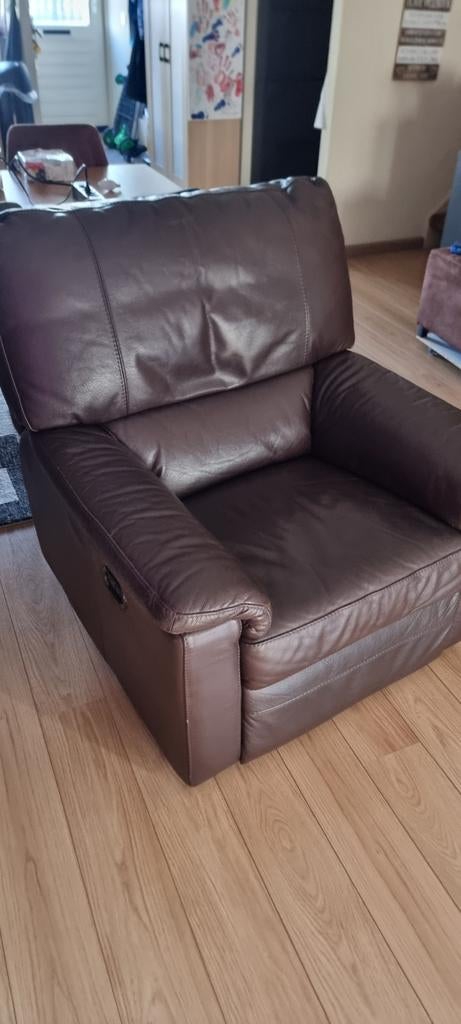 Elektrische Relax Leren Stoel - Donkerbruin, Huis en Inrichting, Fauteuils, Ophalen, Gebruikt, Modern, Comfort, Leer