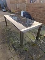 Robuuste tuintafel met rvs poten en granieten blad, Ophalen, Gebruikt, Rechthoekig, Metaal