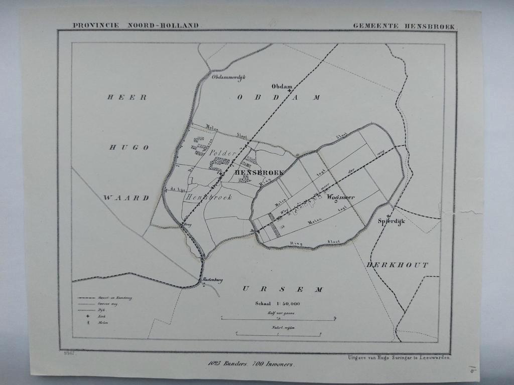 16 / Hensbroek Obdam Wogmeer Spierdijk Litho 1867 J. Kuyper, Antiek en Kunst, Ophalen of Verzenden
