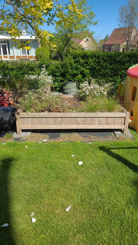 2 hardhouten bloembakken - 200x150x40 cm, Tuin en Terras, Bloembakken en Plantenbakken, Gebruikt, Hout, Tuin, 30 tot 60 cm, 100 cm of meer