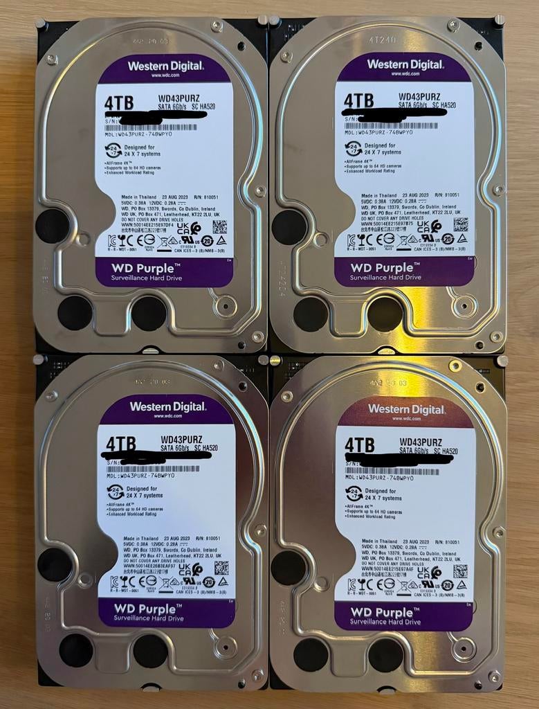 4x Western Digital 4 TB WD43PURZ, Ophalen, Intern, Gebruikt, Desktop