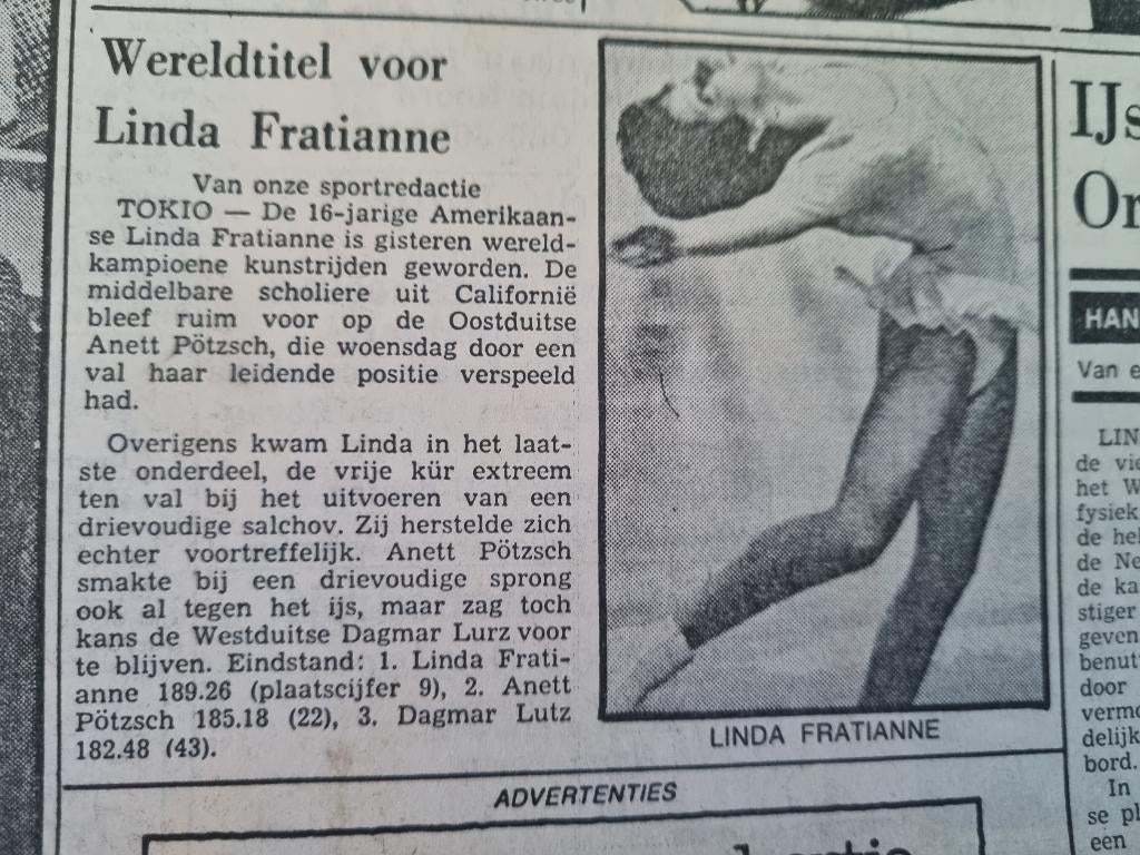 Linda Fratianne wereldkampioen kunstrijden (1977), Verzamelen, Tijdschriften, Kranten en Knipsels, Ophalen of Verzenden, 1960 tot 1980