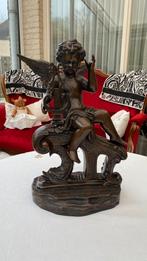 Antiek Bronzen Beeld Engel met Harp, Ophalen, Brons